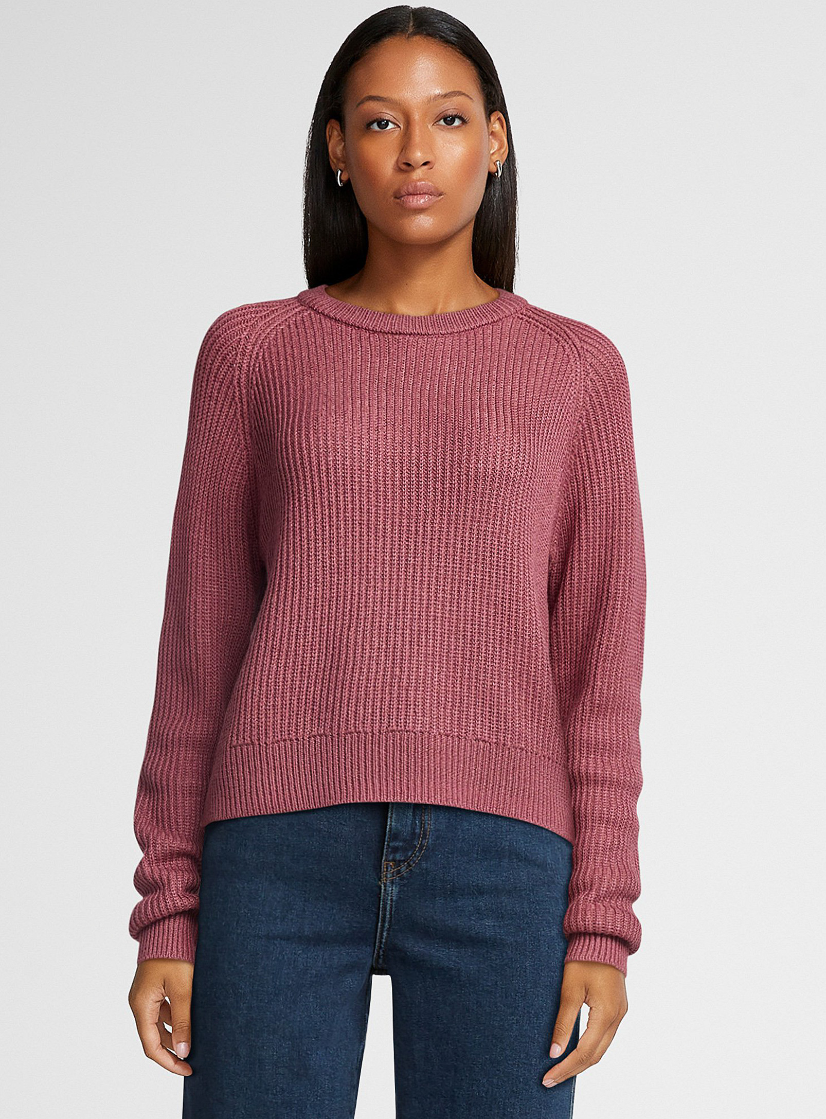 Icone Ribbed Raglan Sweater In Dusky Pink