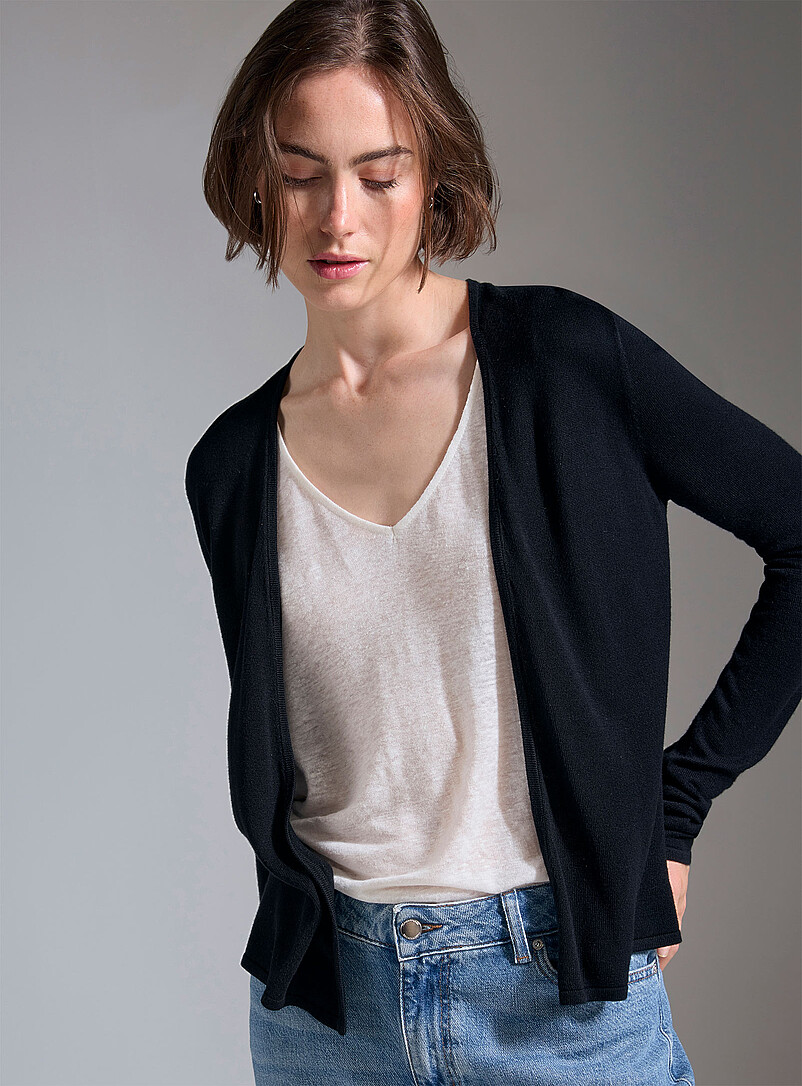 Fluid-knit open-front cardigan product image (primary)