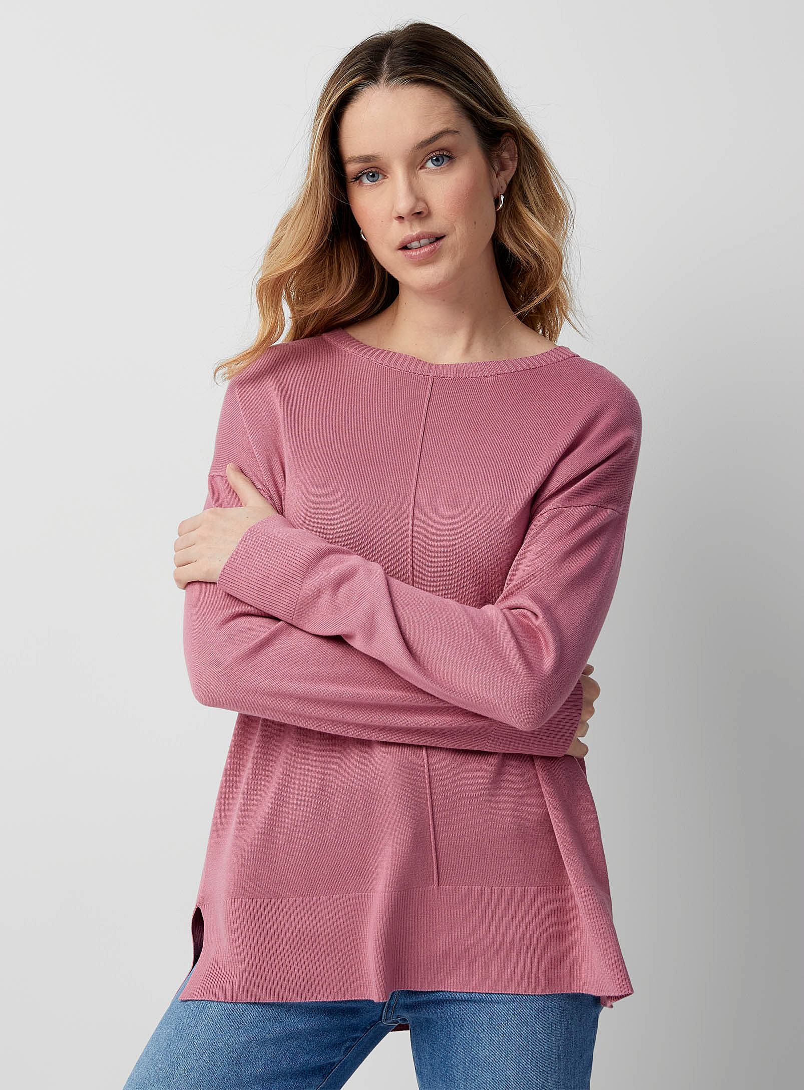 Contemporaine Embossed Seam Flowy Sweater In Pink