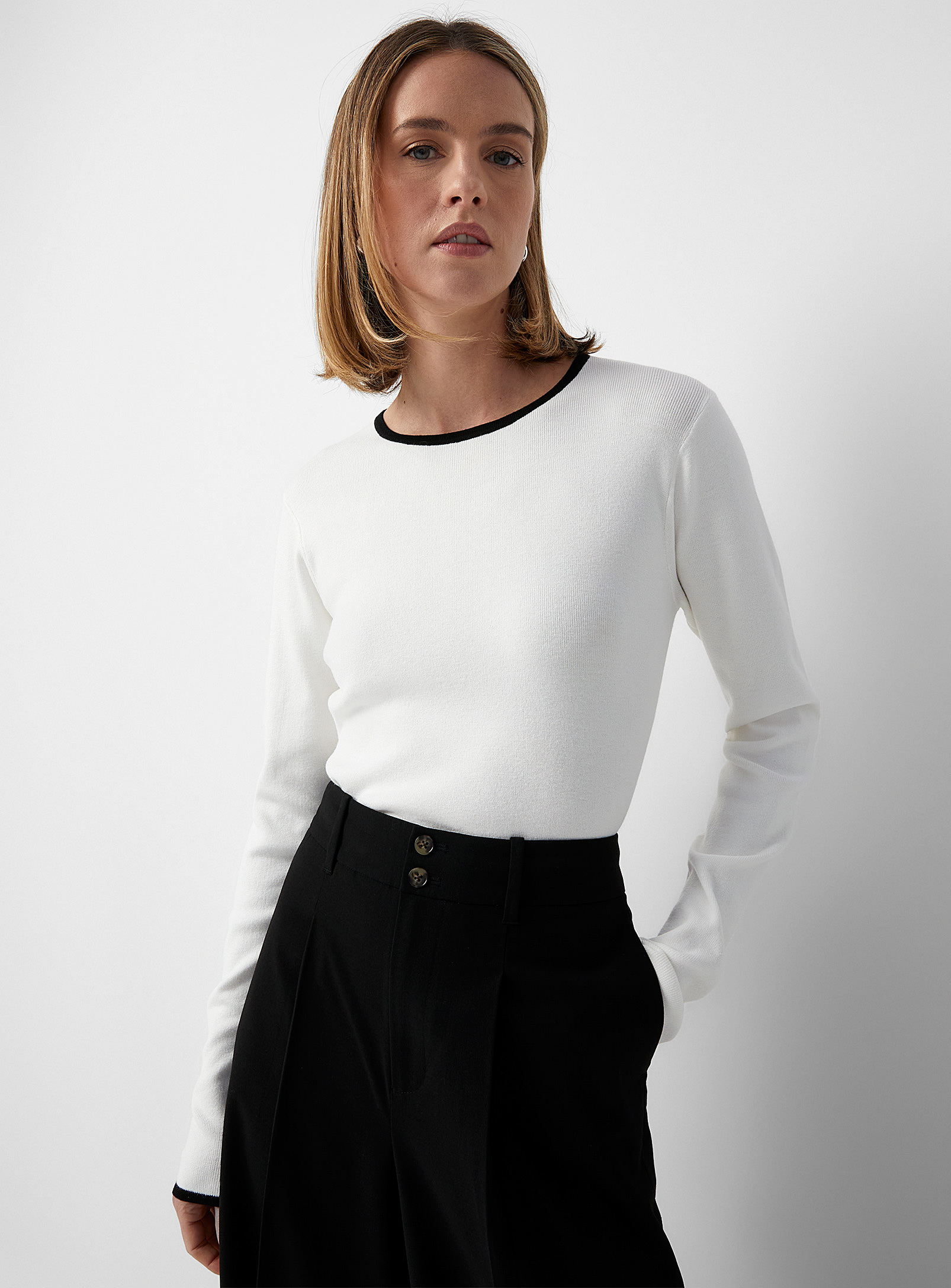 Contemporaine Contrasting Trim Sweater In Ivory White