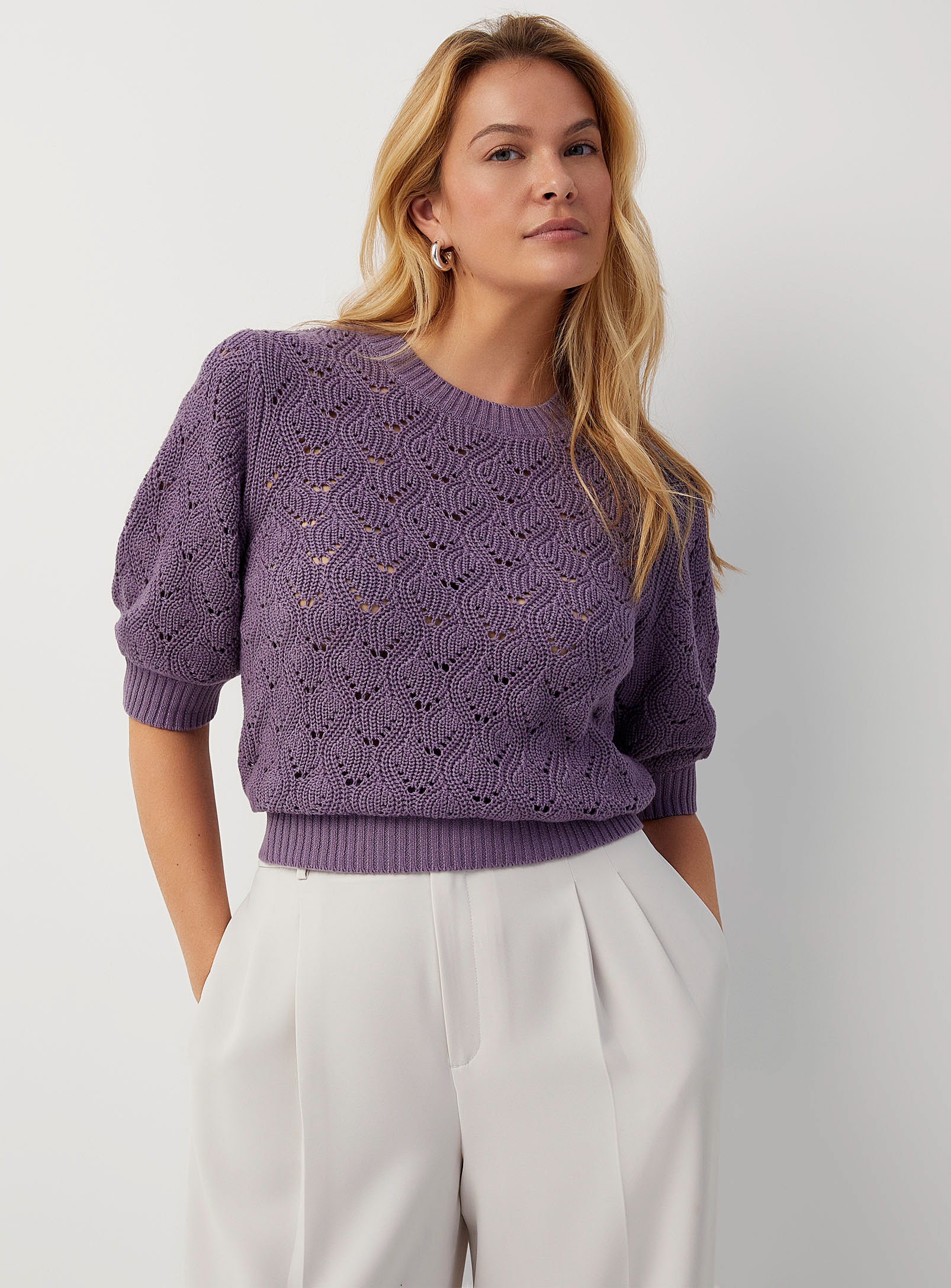 Contemporaine Openwork Wave Sweater In Lilacs