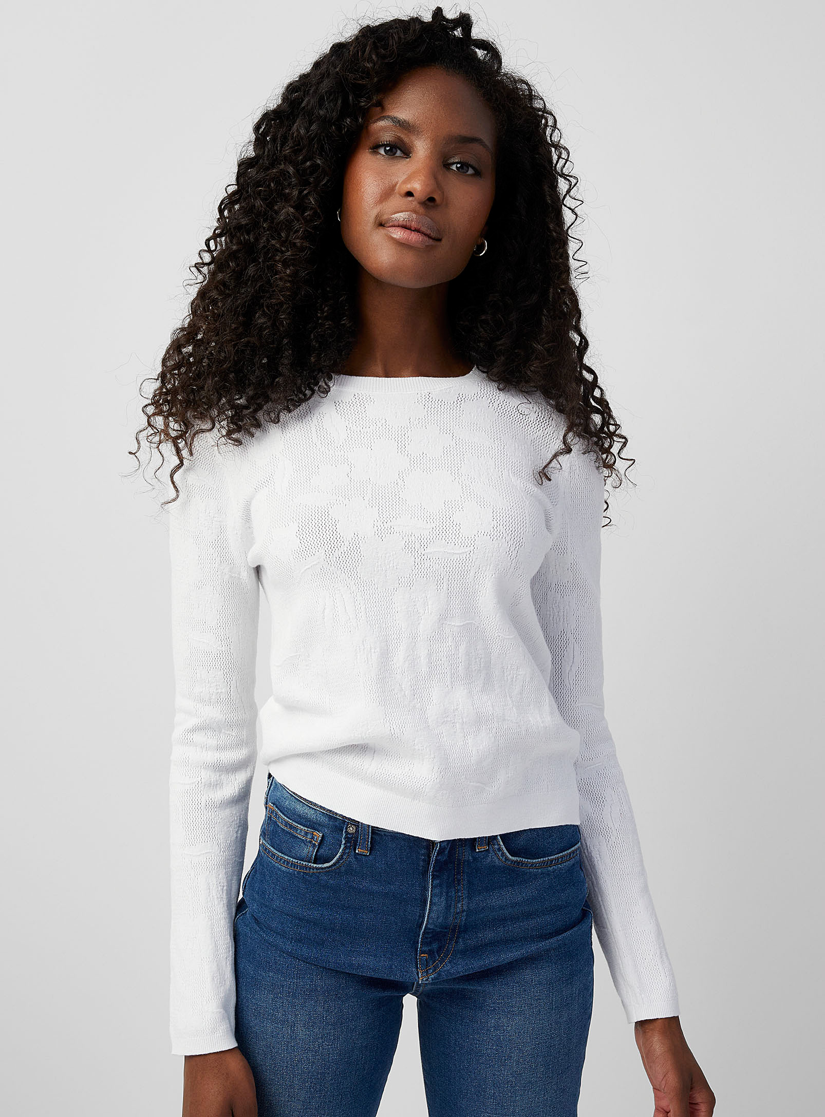 Contemporaine Flowers And Openwork Sweater In White