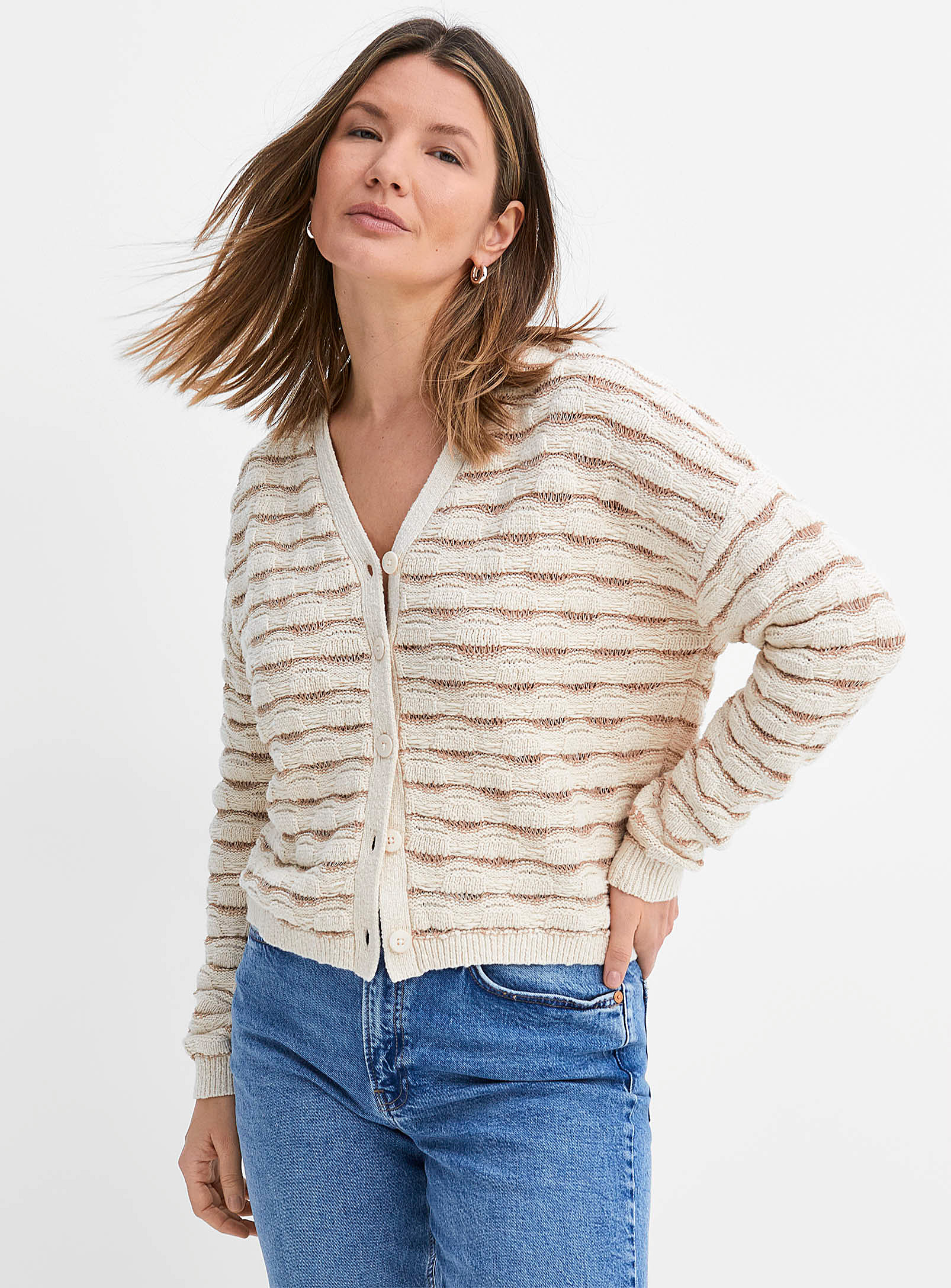 Contemporaine - Women's Sparkling touch textured Cardigan Sweater
