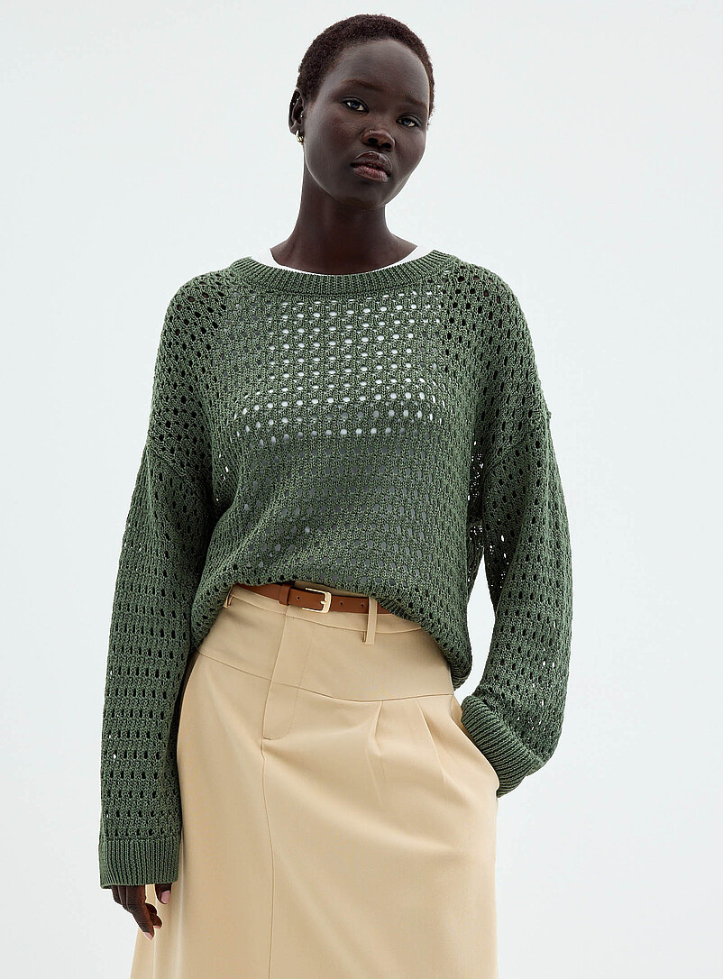 Metallic-Accent Openwork Sweater