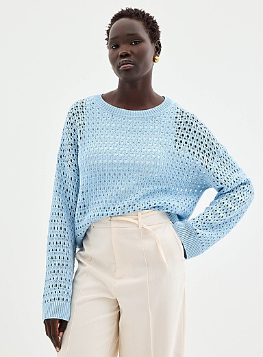 Metallic-accent openwork sweater