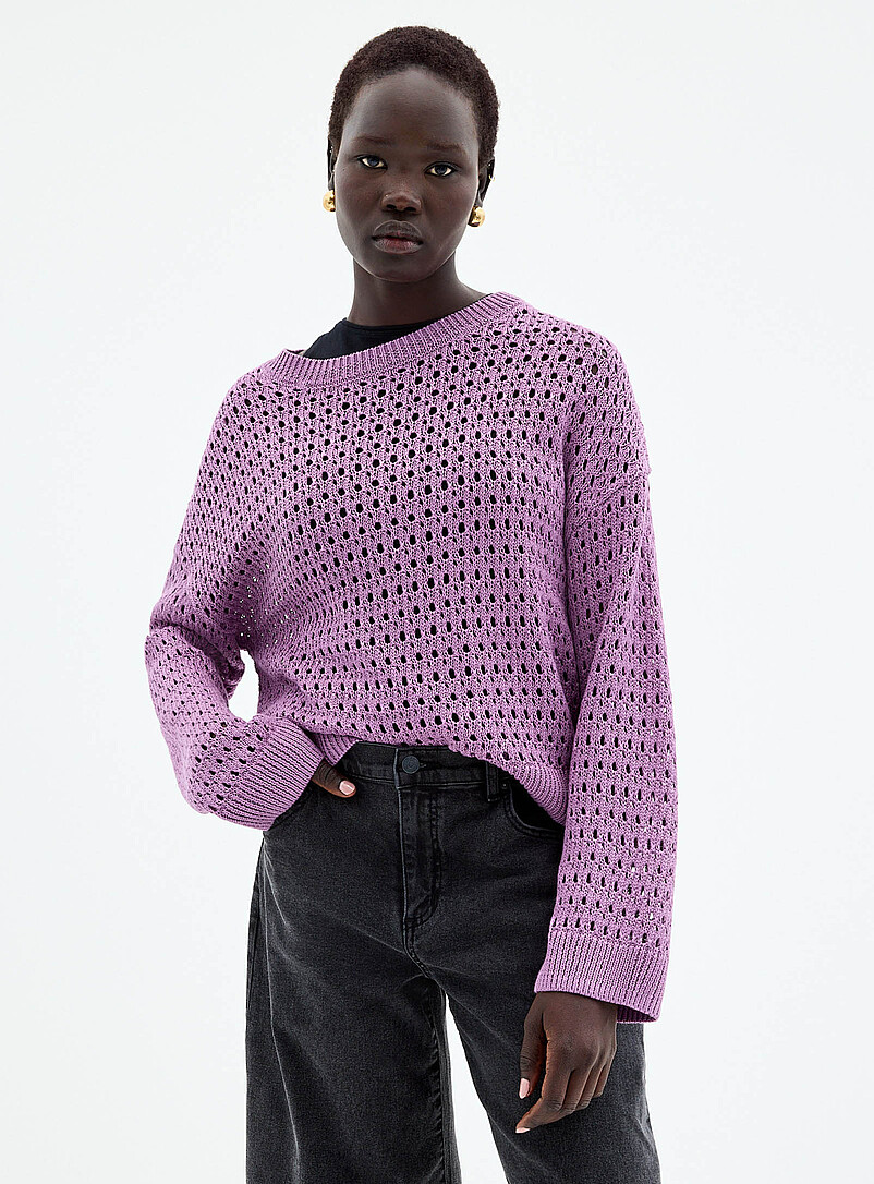 Metallic-Accent Openwork Sweater
