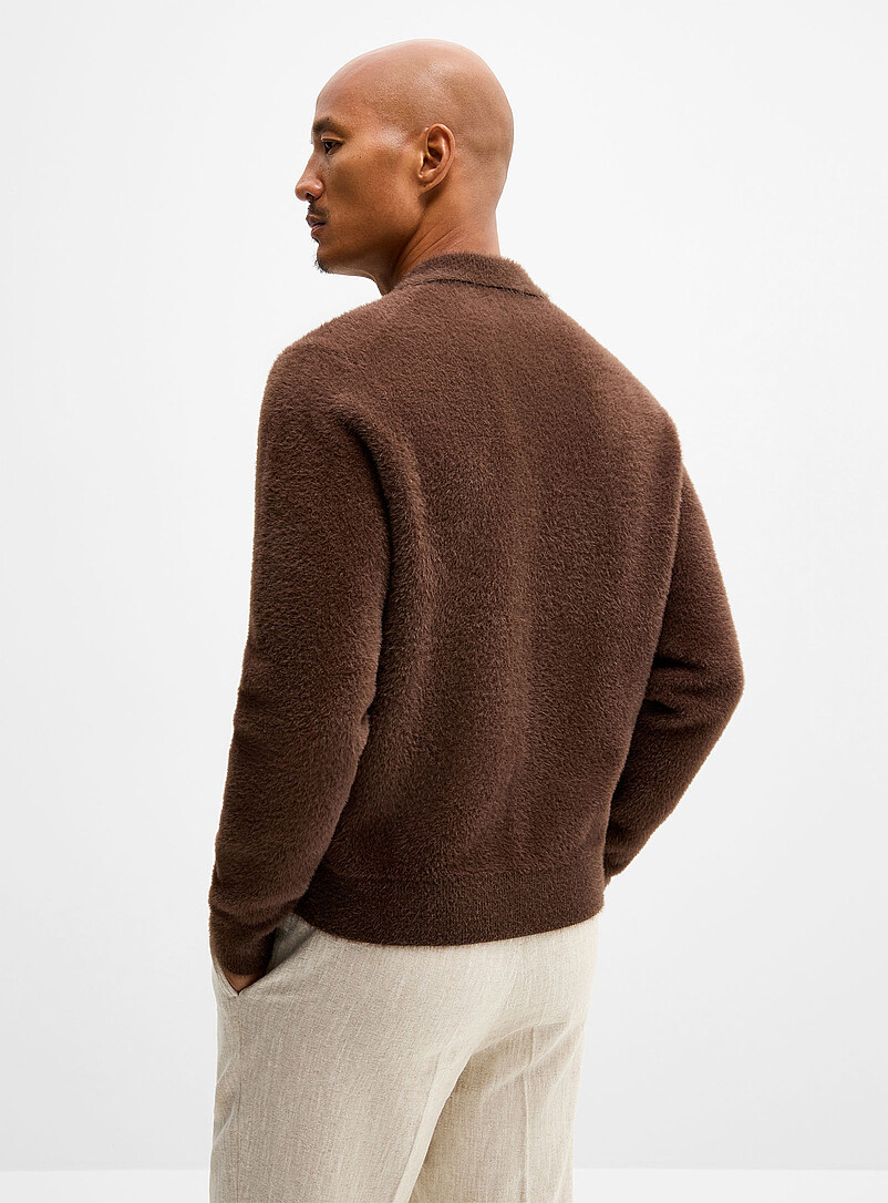 Fuzzy knit polo-collar cardigan product image 3