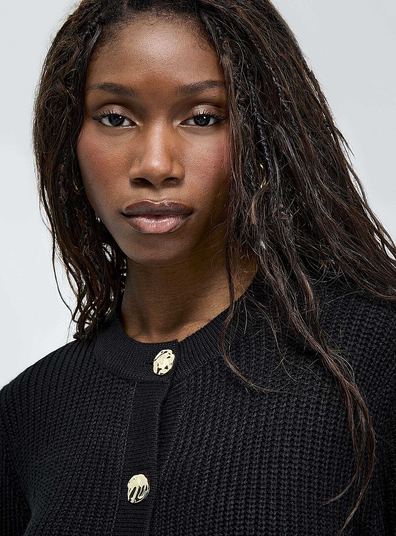Embossed golden buttons shaker-rib cardigan product image 2