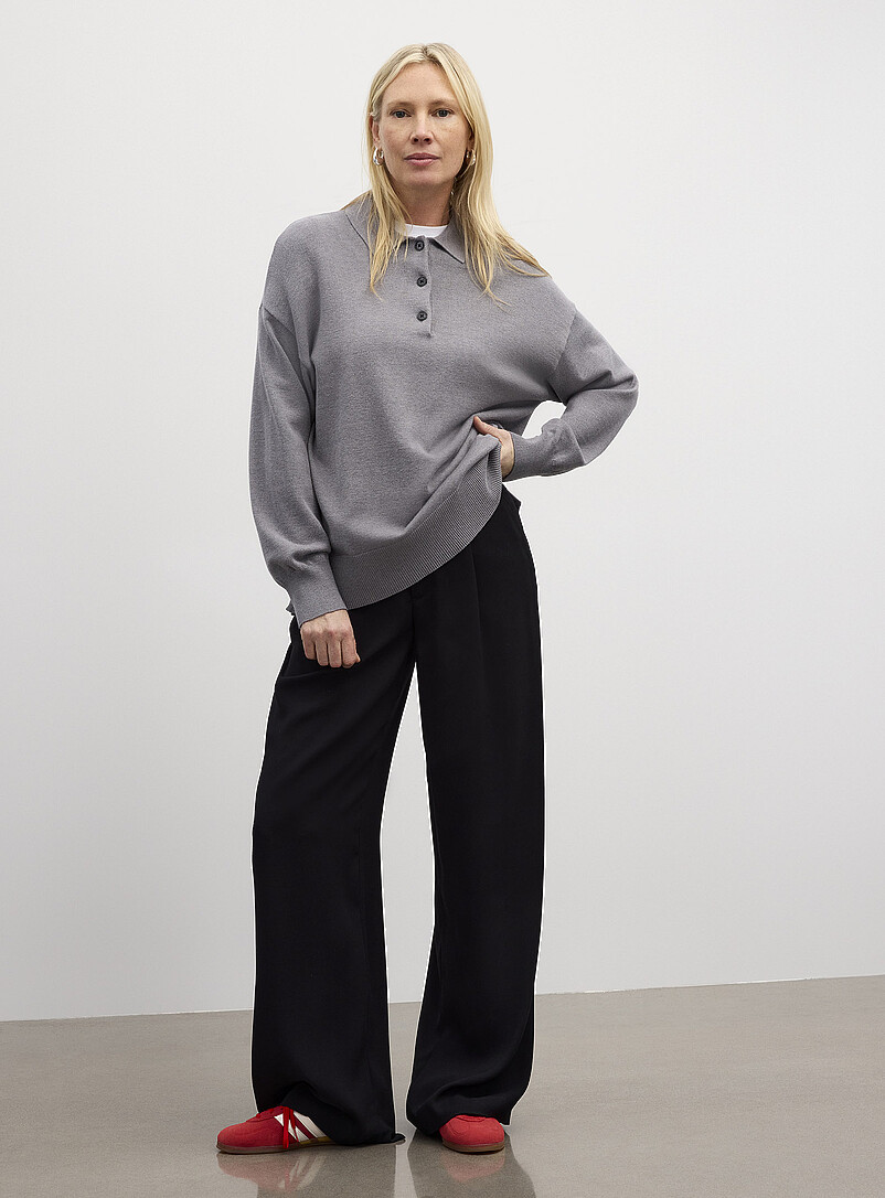 Solid Loose Polo Sweater