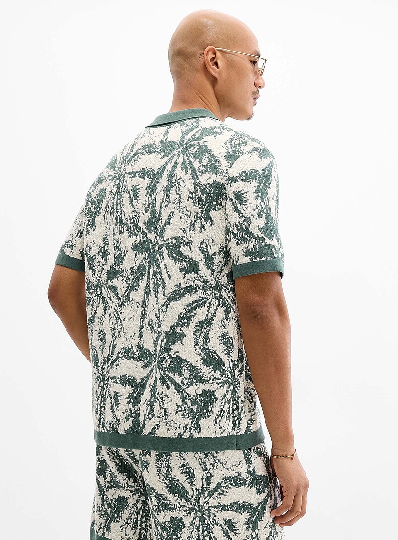 Abstract jacquard knit polo-collar cardigan product image 2
