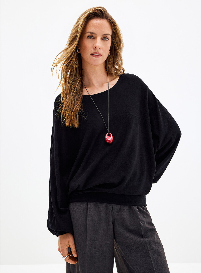 Batwing-sleeve fine-knit sweater product image (primary)