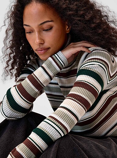 Mixed stripe turtleneck sweater