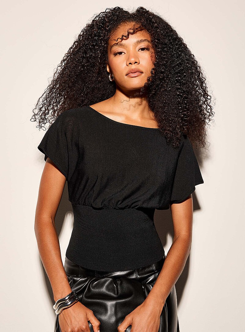 Fitted-waist cap-sleeve sweater product image (primary)