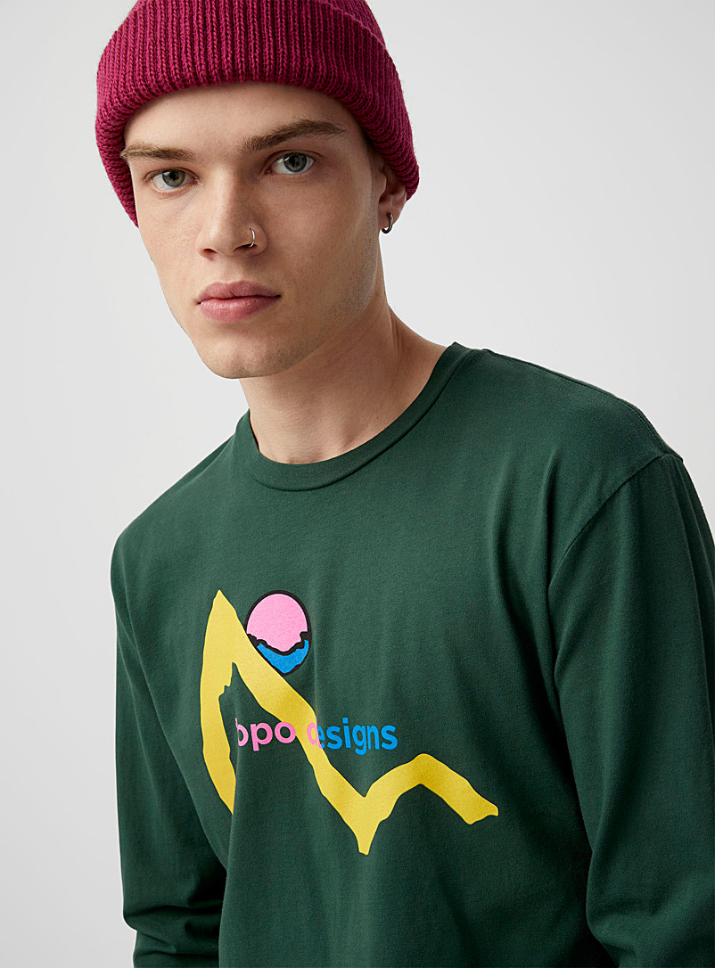 Topo Designs: Le t-shirt coucher de soleil Vert pour homme