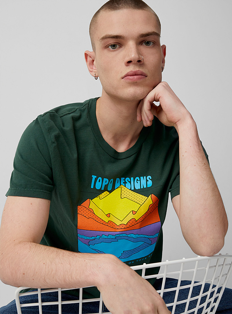 Topo Designs: Le t-shirt reflets montagnes Vert pour homme