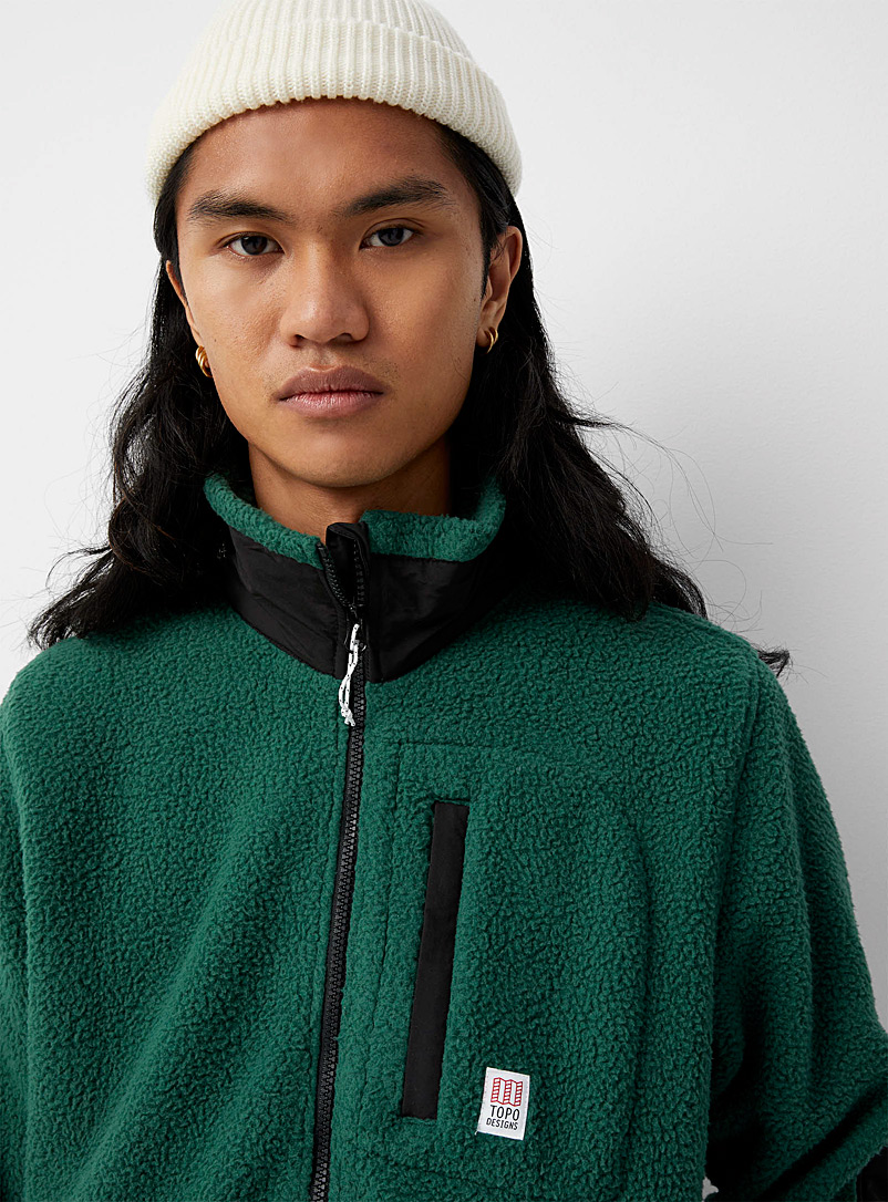 Topo Designs: Le sweat moutonné col zippé Vert pour homme