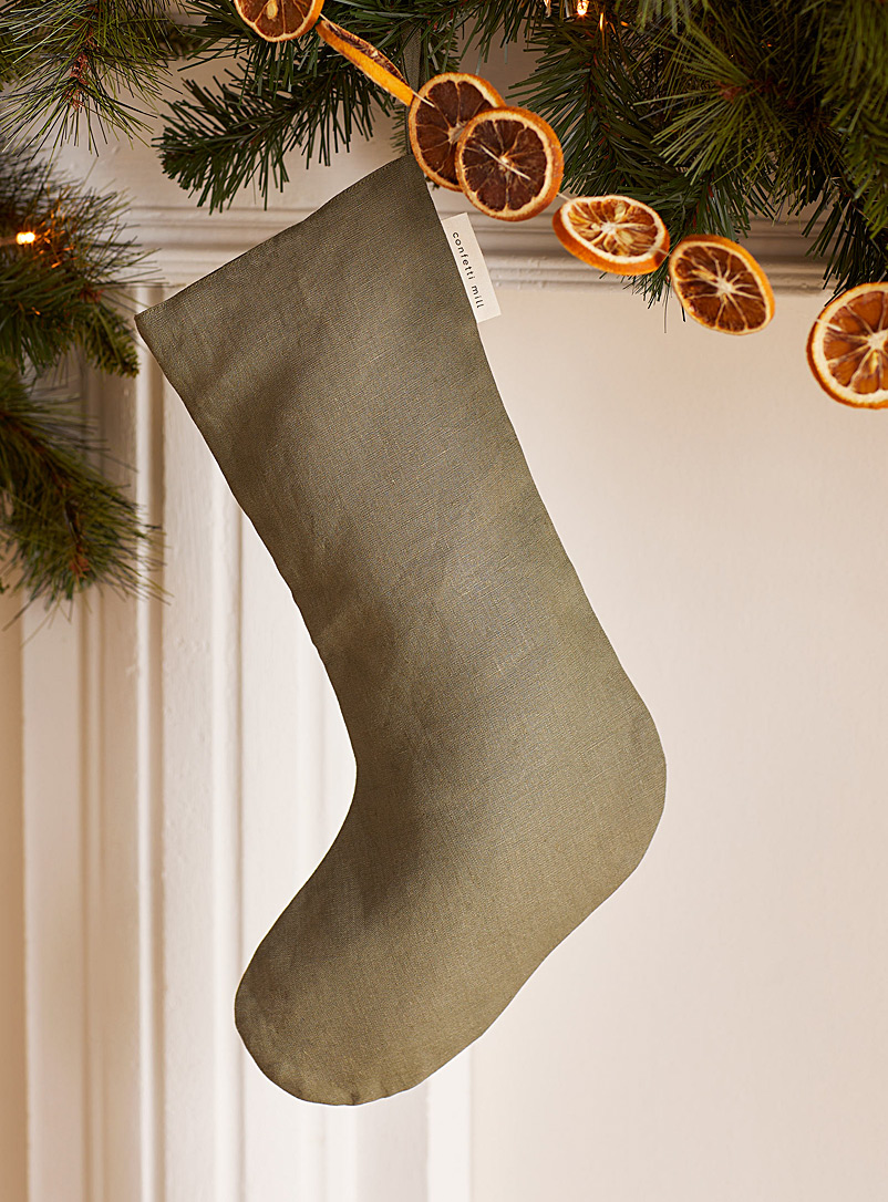 Confetti Mill Mossy Green Pure linen Christmas stocking