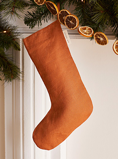 Confetti Mill: Le bas de No&euml;l pur lin <b>Collection de No&euml;l</b> Cuivre - Rouille