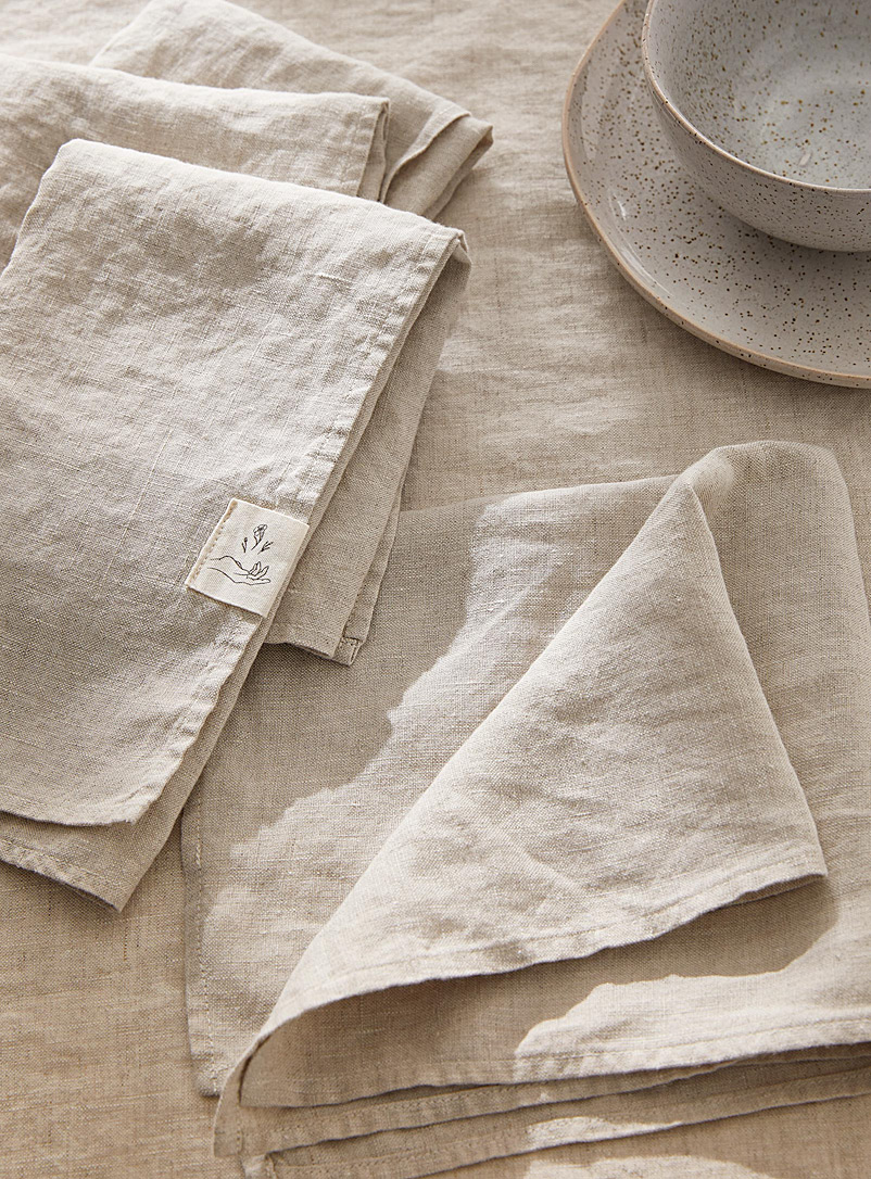 Confetti Mill: Les serviettes de table en lin naturel Ensemble de 4 Écru/Lin
