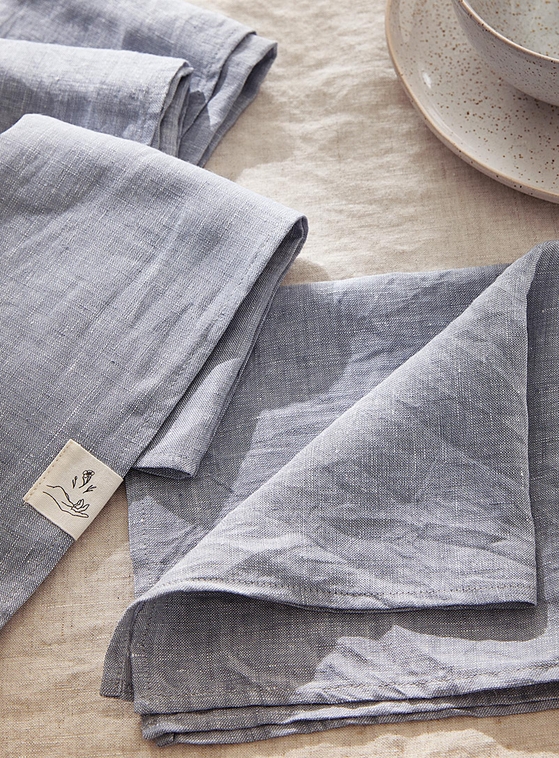 Confetti Mill: Les serviettes de table en lin naturel Ensemble de 4 Bleu moyen-ardoise