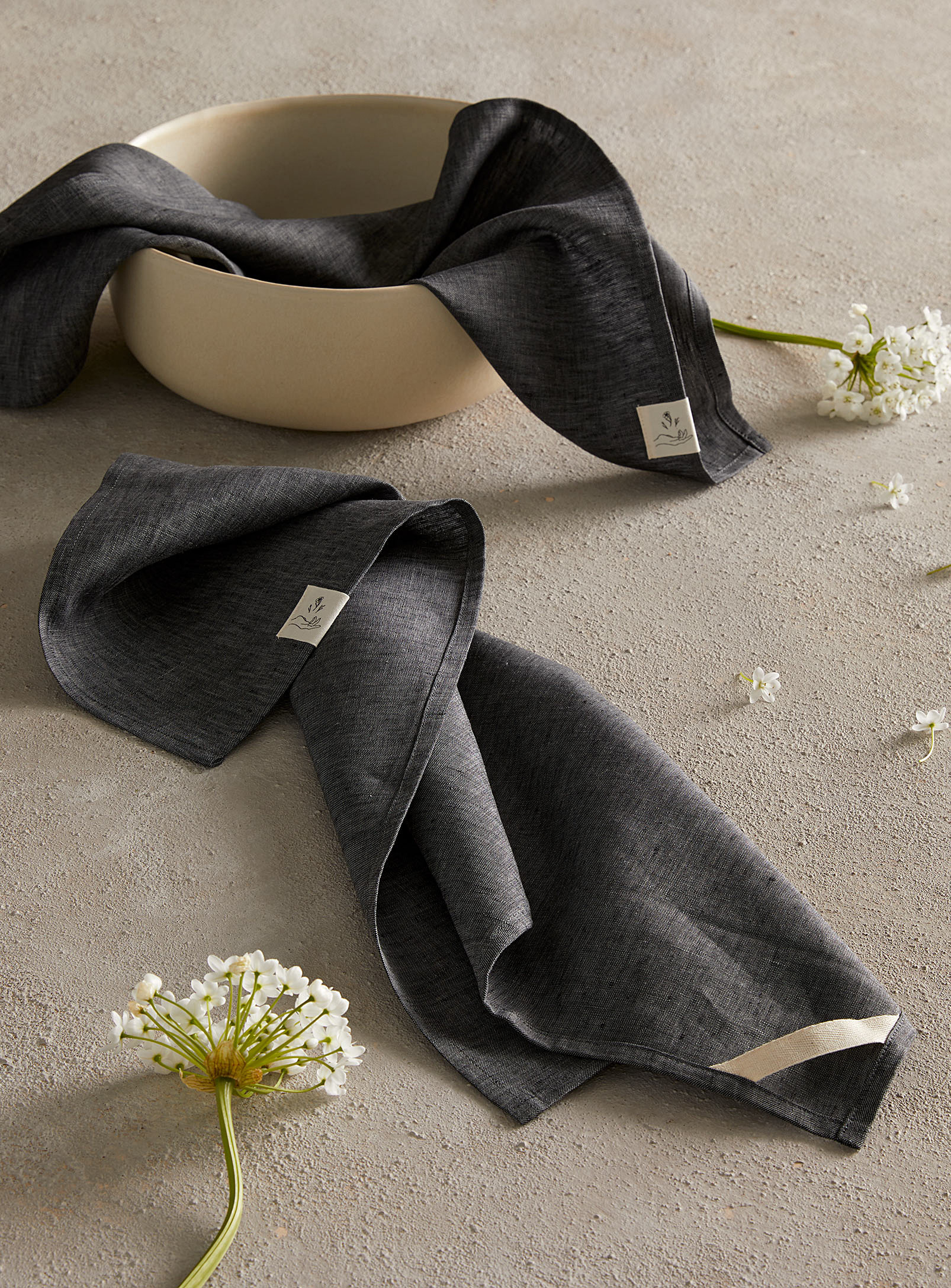 Confetti Mill Natural Linen Tea Towels Set Of 2 In Dark Grey