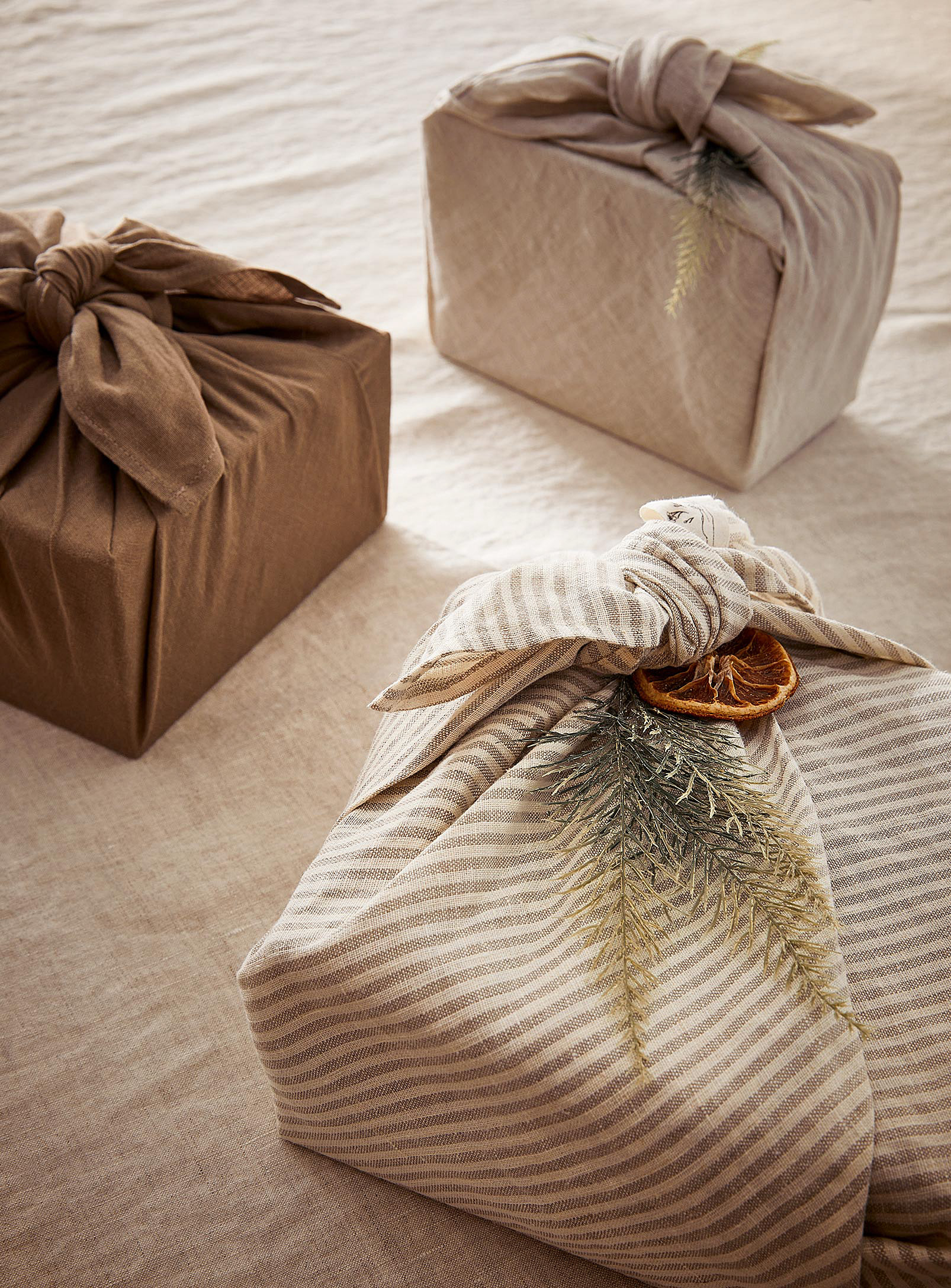 Confetti Mill Neutral Tones Linen Furoshiki Wrapping Trio In White