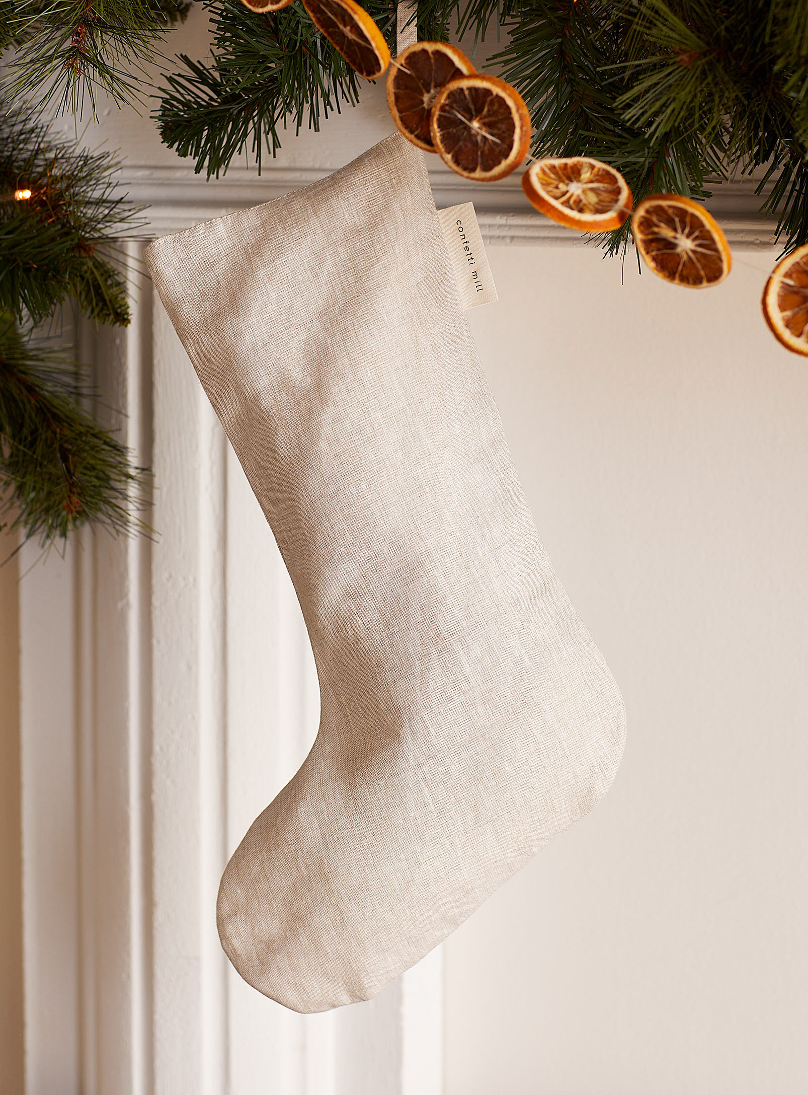 Confetti Mill Pure Linen Christmas Stocking In Ecru/linen