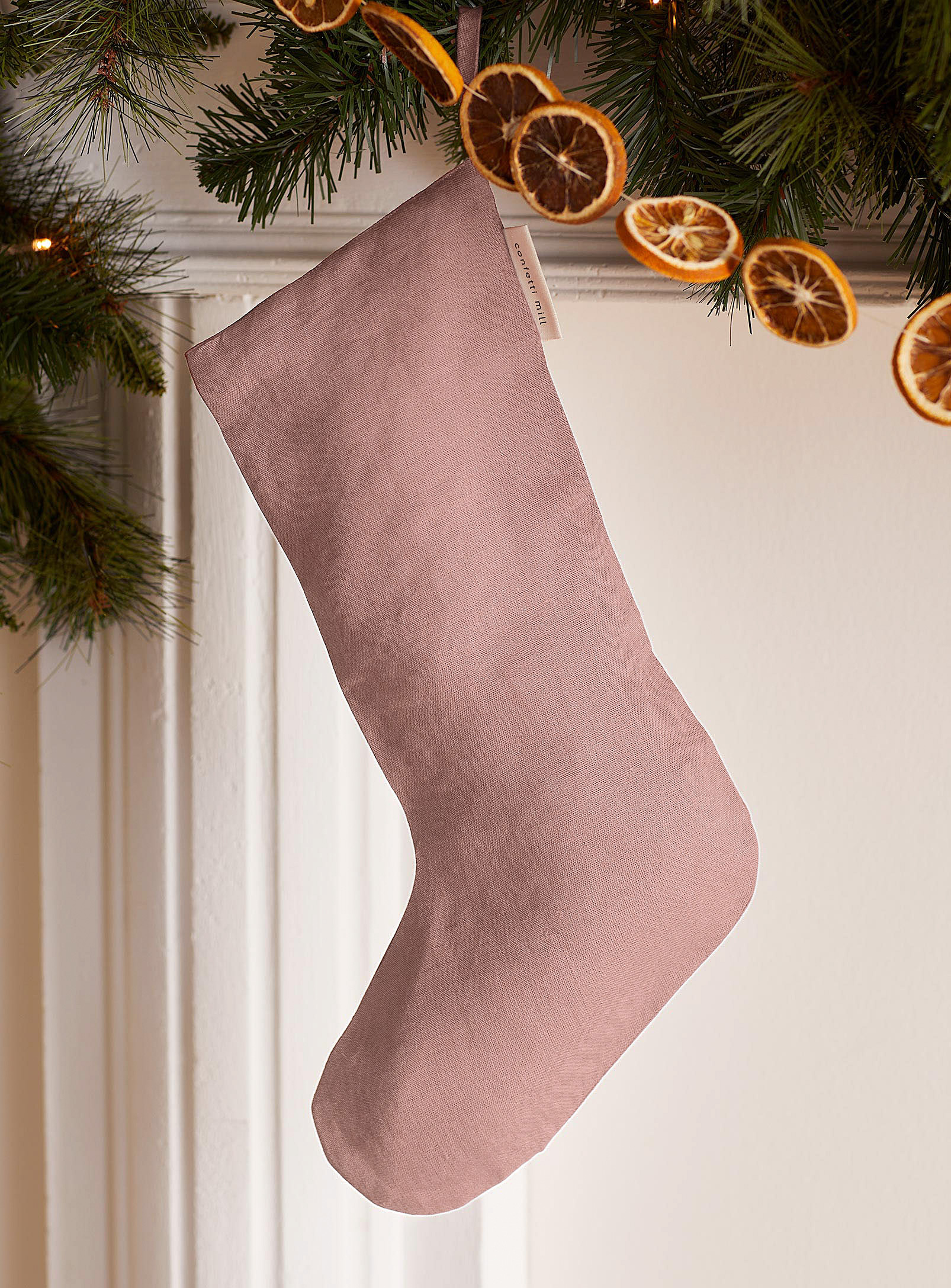 Confetti Mill Pure Linen Christmas Stocking In Dusky Pink
