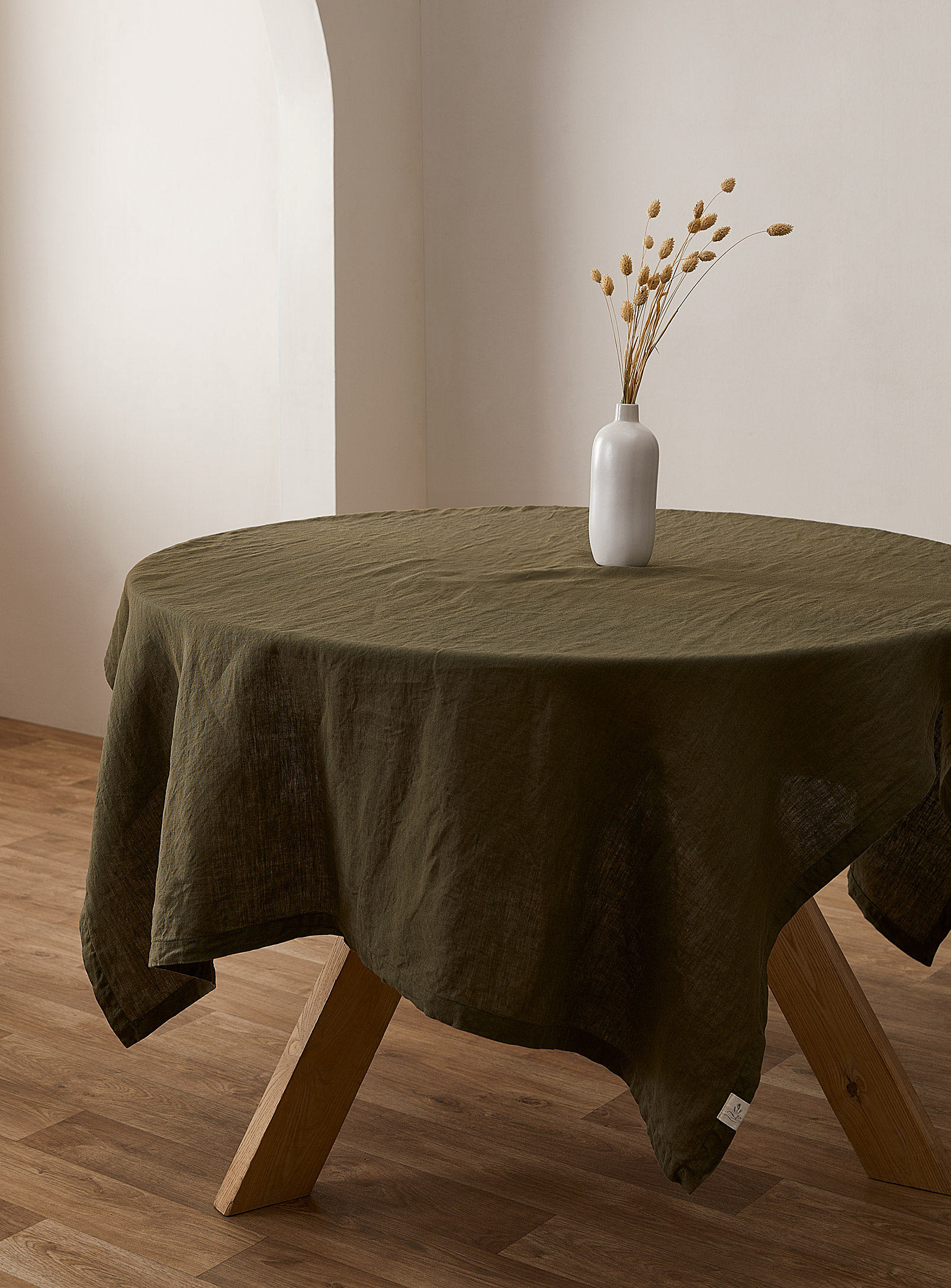 Confetti Mill Pure Linen Tablecloth In Mossy Green