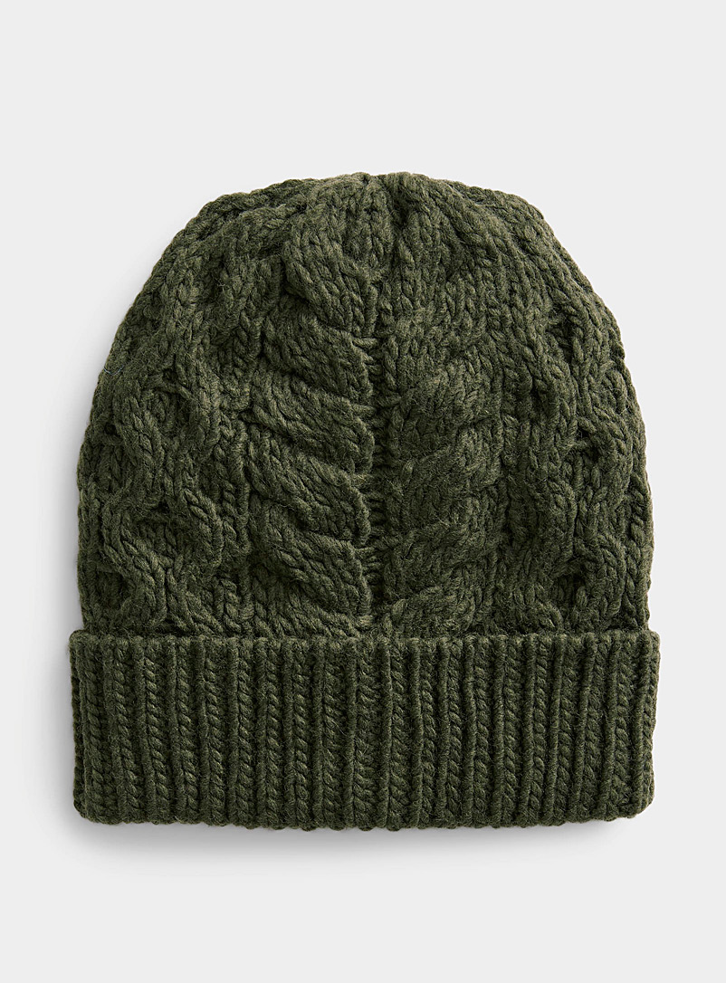 Simons Mossy Green Wavy knit tuque for women