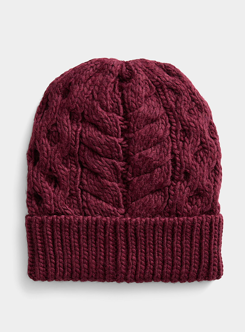 Simons Ruby Red Wavy knit tuque for women