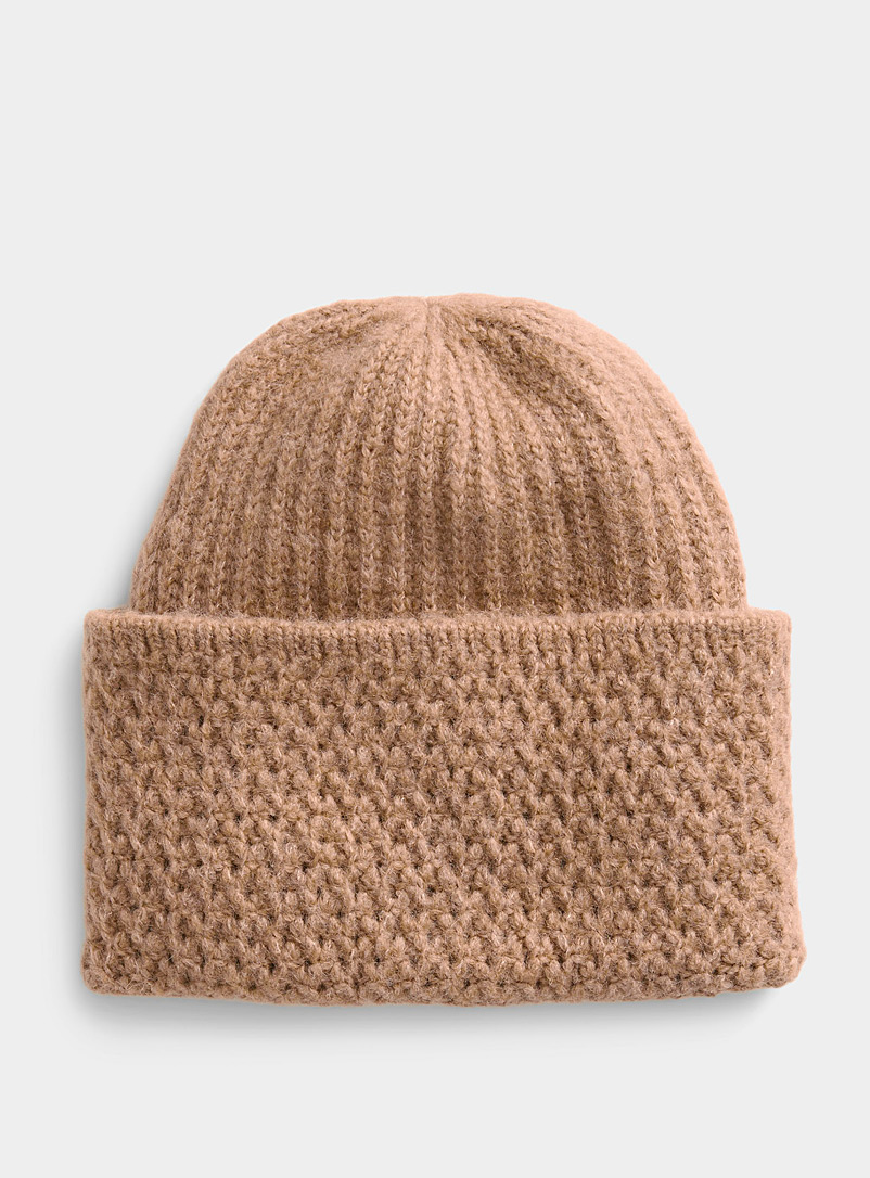 Simons Honey Oversized waffle cuff tuque for women