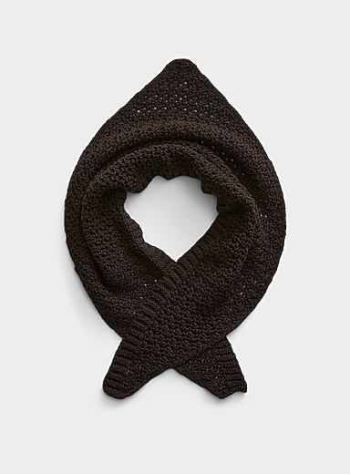 Le 31 Ivory/Cream Beige Crocheted triangle scarf for men