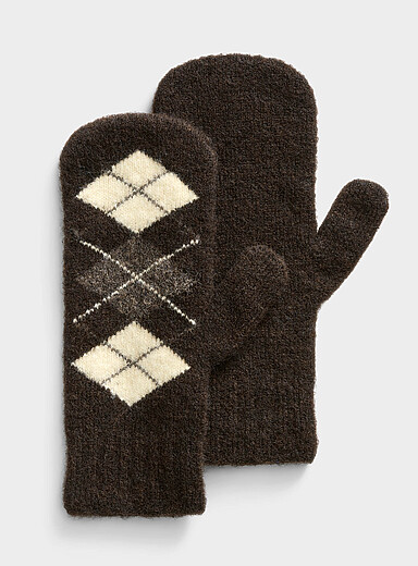 Le 31: Les mitaines argyle touche d'alpaga <b>Collection exclusive d'Italie</b> Brun &agrave; motifs pour homme