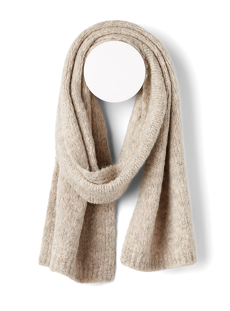 Simons Cream Beige Wool-blend bouclé-knit scarf for women