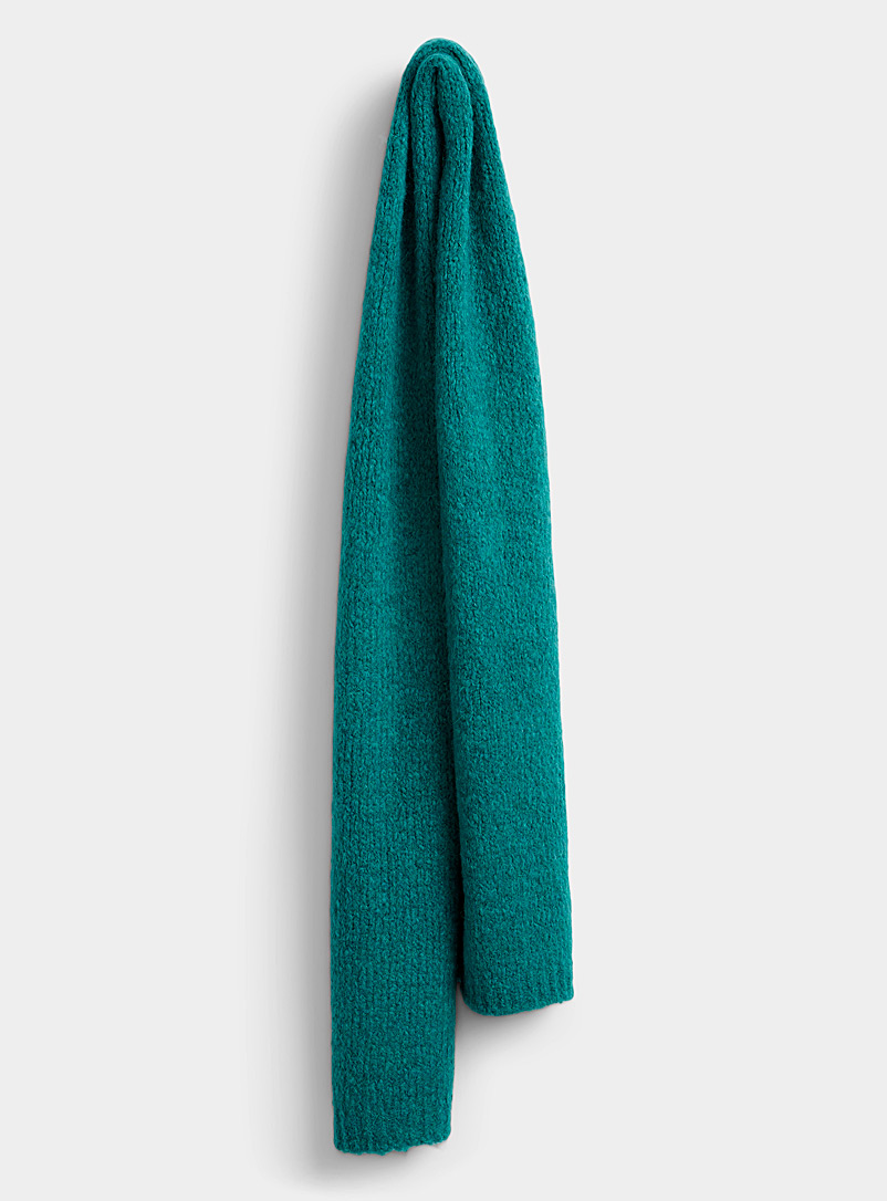 Simons Bottle Green Wool-blend bouclé-knit scarf for women