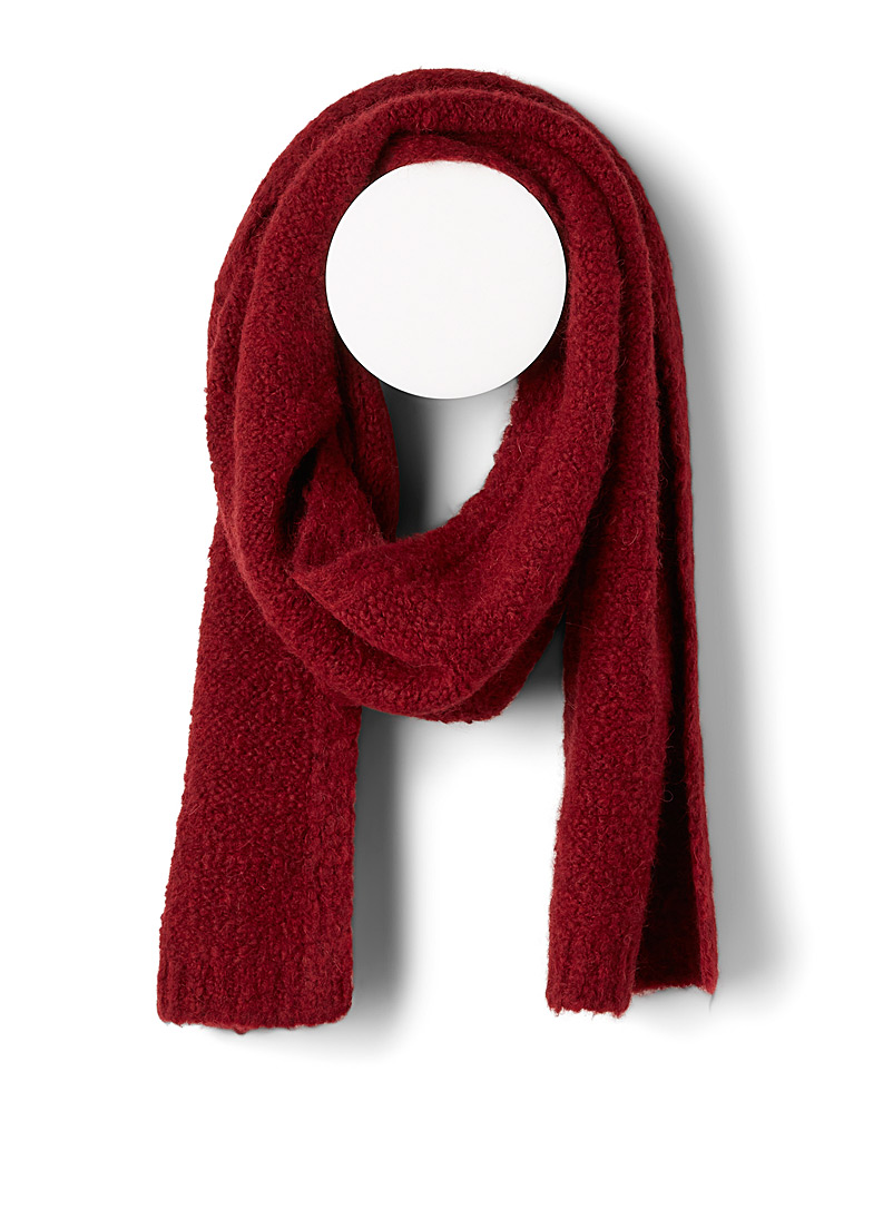Simons Red Wool-blend bouclé-knit scarf for women