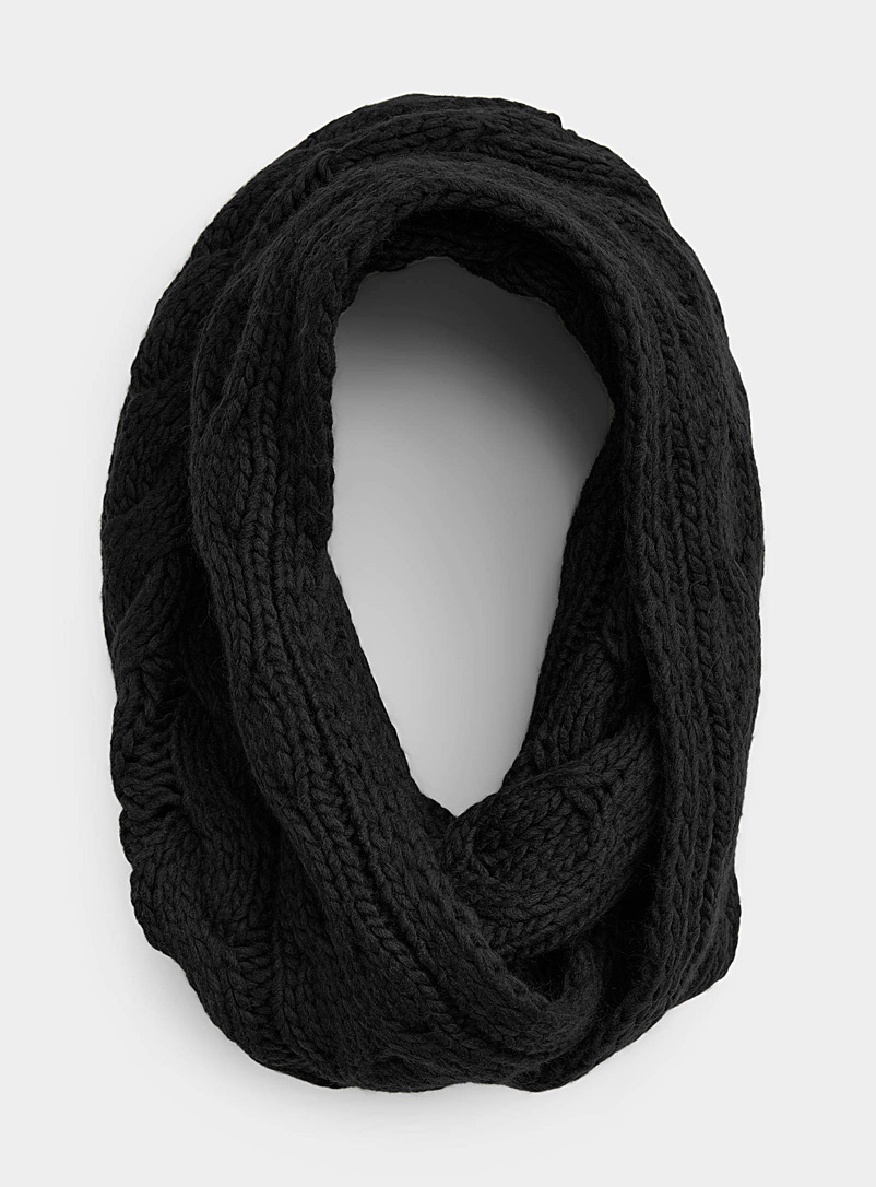Simons Black Cable and twist infinity scarf for women