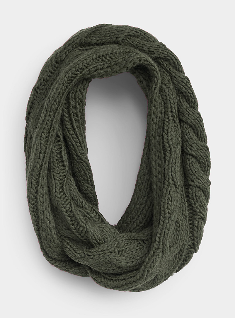 Simons Mossy Green Cable and twist infinity scarf for women