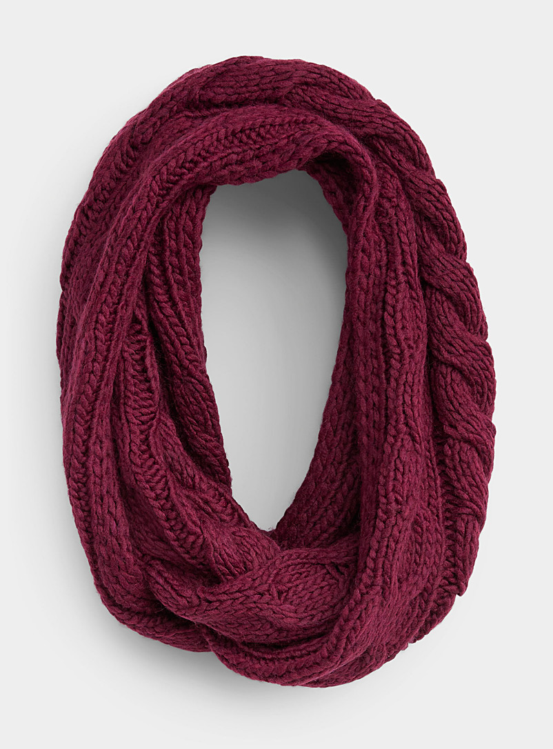 Simons Ruby Red Cable and twist infinity scarf for women