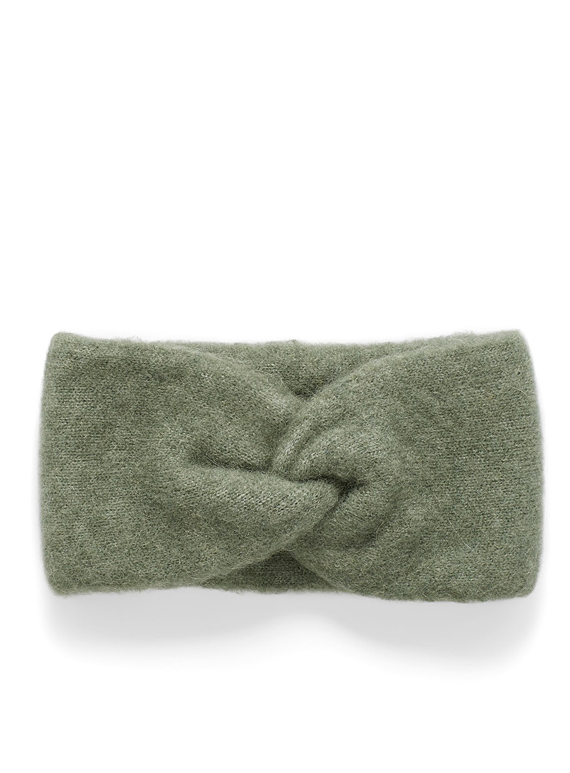 Simons Lime Green Fuzzy alpaca knit headband for women
