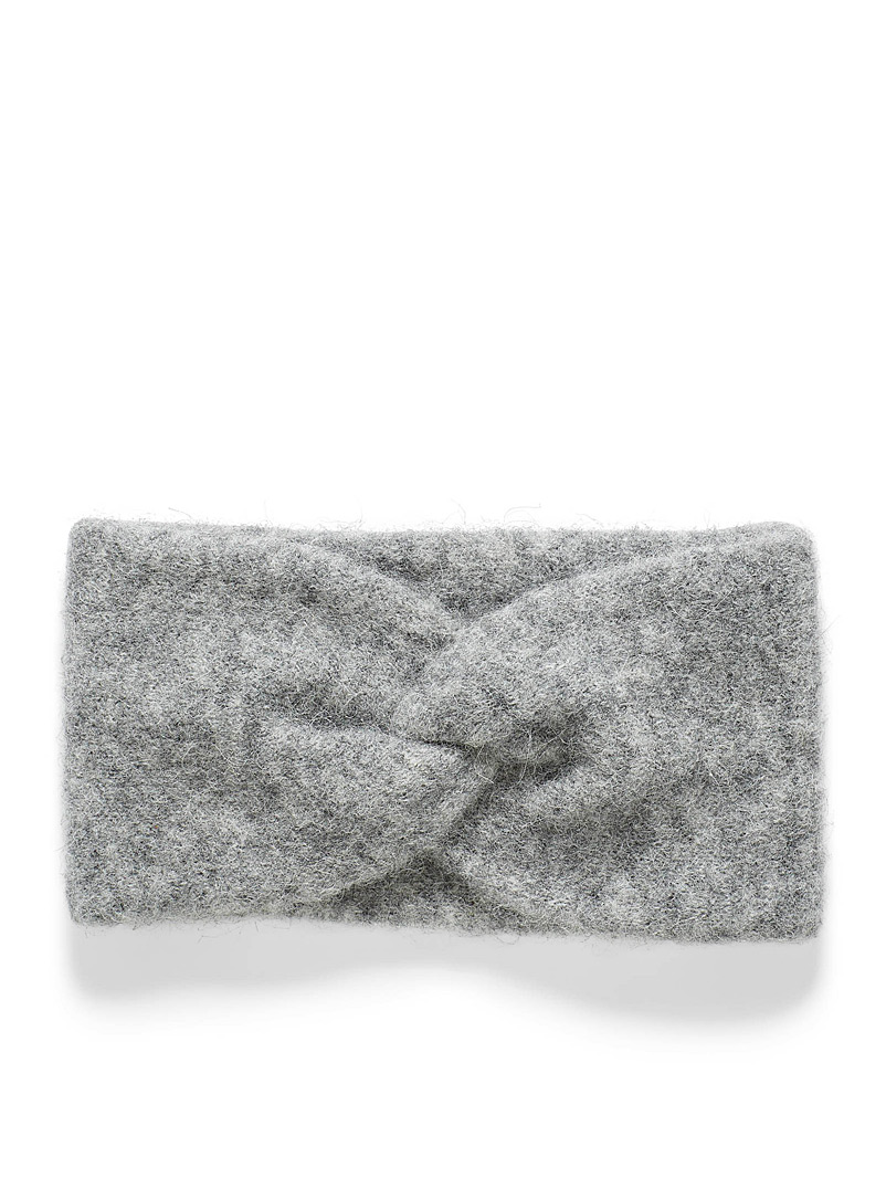 Simons Grey Fuzzy alpaca knit headband for women