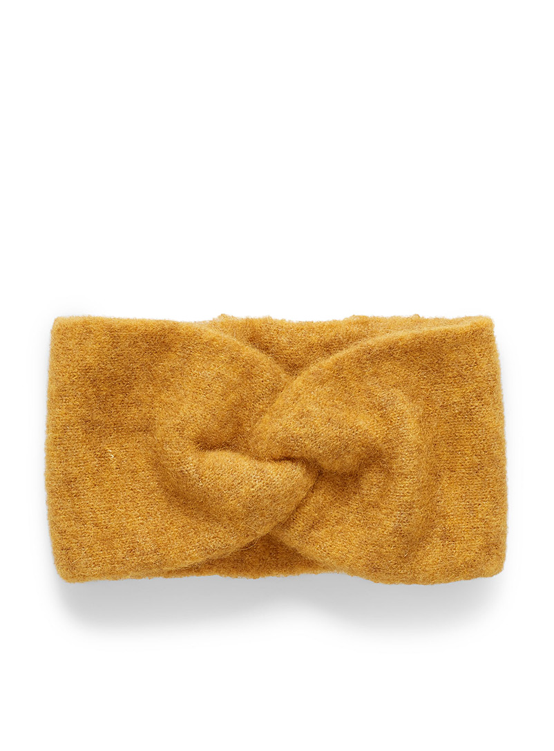 Simons Golden Yellow Fuzzy alpaca knit headband for women