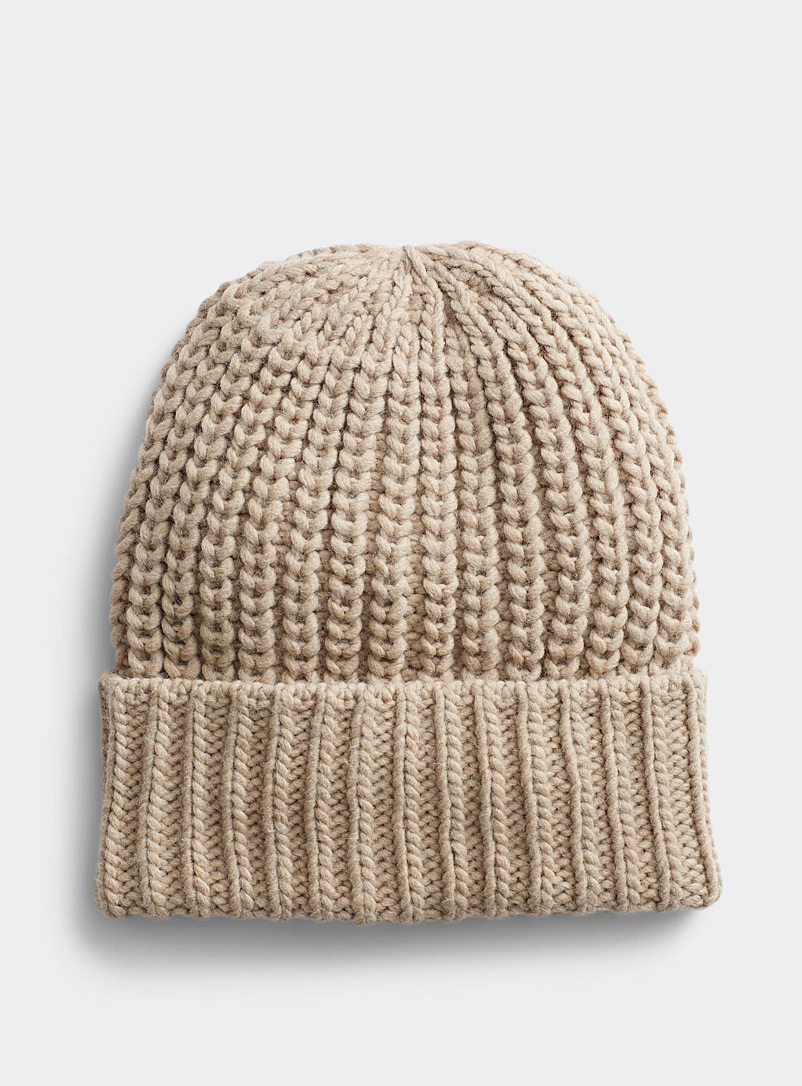 Simons Tan Solid chunky-knit tuque for women