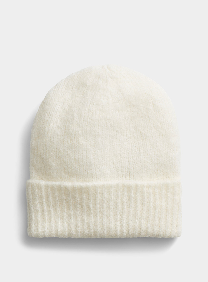 Simons Ivory White Solid alpaca wool tuque for women