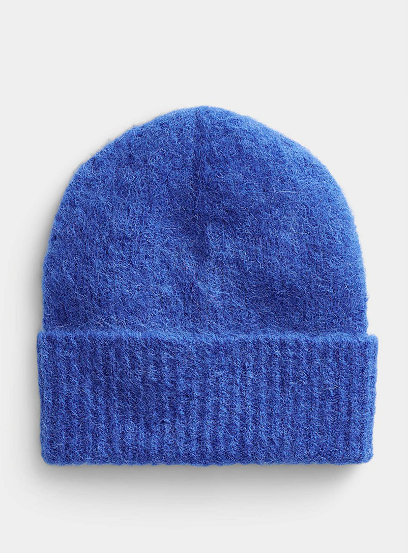 Simons Sapphire Blue Solid alpaca wool tuque for women