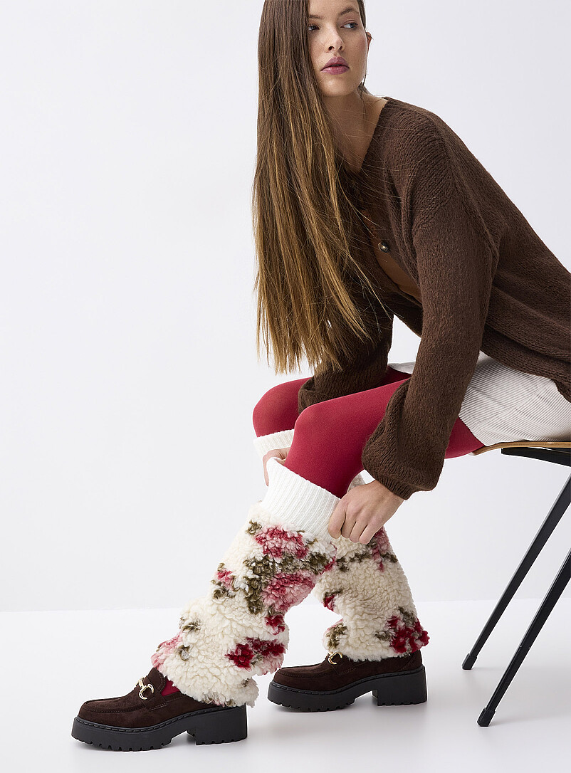 Floral high-pile fleece legwarmers Exclusive collection from Italy