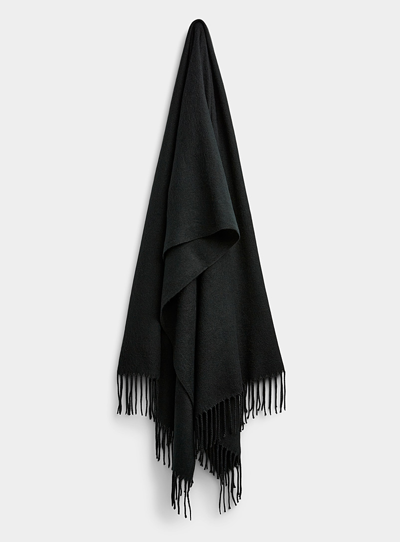 Simons Black Fringed solid scarf for women
