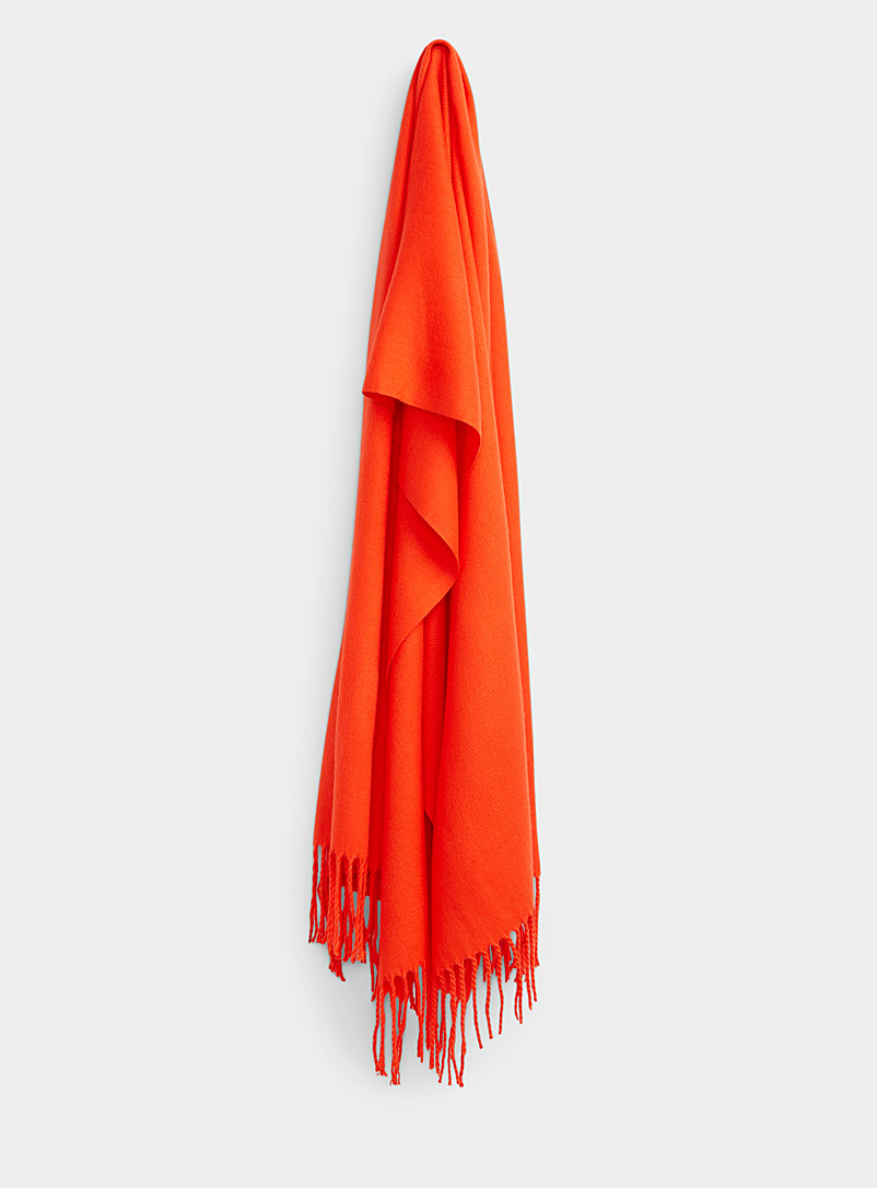 Simons Bright Red Fringed solid scarf for women