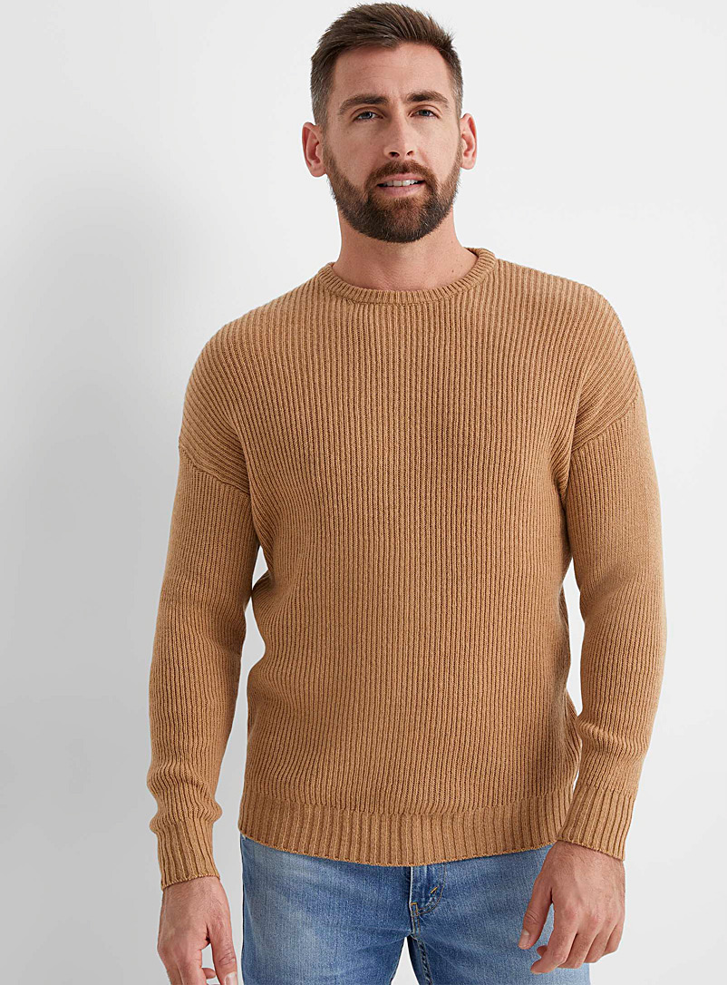 Le 31 Patterned Ecru Ribbed recycled cashmere sweater for men